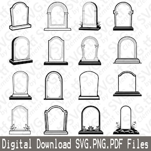 Pierre tombale. Fichiers SVG PNG PDF. Cimetière église icône vierge bien-aimé vecteur Clipart impression découper gravure laser Cricut silhouette.