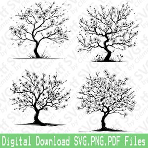 Kersenbloesem. Sakura-boom. SVG png-pdf-bestanden. Korea Japan Garden natuur Vector Clipart Print gesneden graveren laser Cricut silhouet.