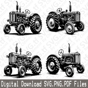 Oude trekker. SVG png-pdf-bestanden. Voertuig vrachtwagen Vintage oogst boerderij Vector Clipart Print gesneden graveren laser Cricut silhouet.