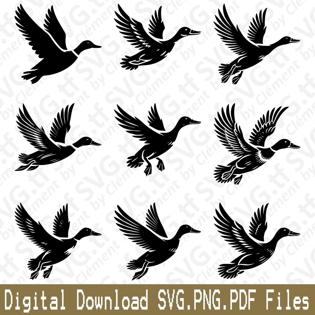Flying Duck. SVG PNG PDF Files. Mallard Teal Walking Lying Bird Lake ...