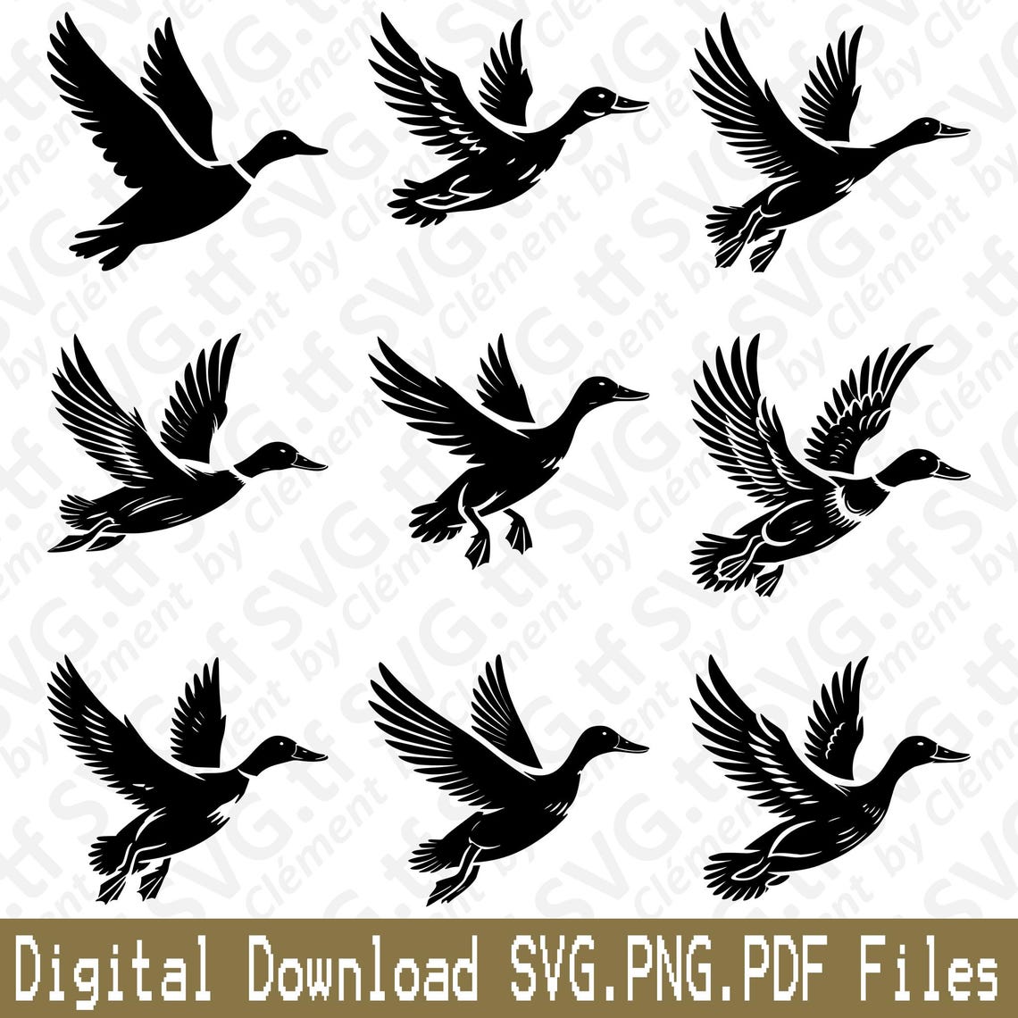 Flying Duck. SVG PNG PDF Files. Mallard Teal Walking Lying Bird Lake ...