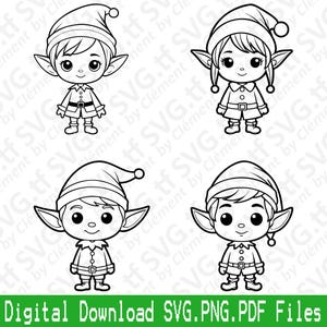 Cute Elf. SVG PNG PDF files. Santa Claus Christmas Kid Gift Toy Xmas Vector Clipart Print Cut Engrave Laser Cricut Silhouette.