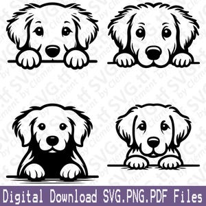 Gluren Golden Retriever. SVG png-pdf-bestanden. Schattige hond dier verbergen Vector Clipart Print gesneden graveren laser Cricut silhouet.