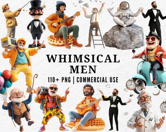 Whimsical Men Clipart: Funny Cartoon Guy PNG Set (Digital Download