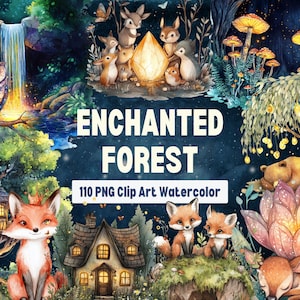 Enchanted Forest Clipart, Watercolor Forest PNG, Fantasy Woodland Clipart, Mystical Trees, Magical Nature, Fairytale Landscape Illustration
