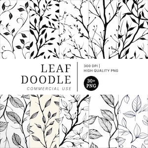 Blatt Doodle Clipart: Botanische Line Art (Digitaler Download)