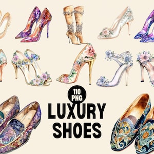 Luxury Shoes Clipart, Watercolor High Heel PNG, Designer Shoe Clipart, Fashion Accessories Art, Glam Style Clipart, Boutique Fashion Clipart