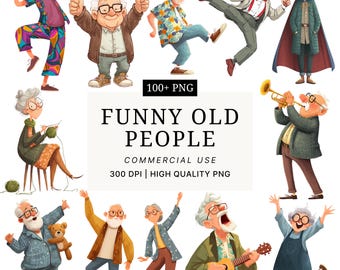 Funny Old People Clipart Set: Quirky Senior PNG Graphics (Digital Download)