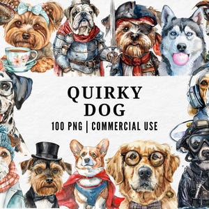 Schrulliger Hund Clipart, Aquarell lustiger Welpe PNG, wunderliche Hunde Illustration, niedliche Haustierkunst, spielerisch schrulliger Hund, entzückende Welpen-Liebhaber-Set