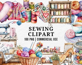 Sewing Clipart, Vintage Tailor Tools PNG, Craft Illustration (Digital Download)