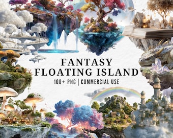Fantasy Floating Island Clipart: Magical Landscape PNG (Digital Download)