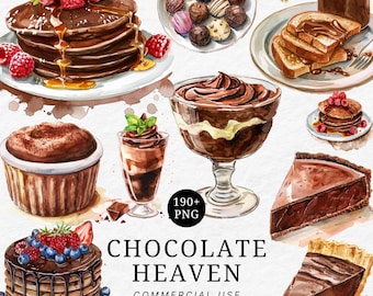 Schokolade Dessert Clipart Set: Kakao PNG Illustrationen (Digitaler Download)