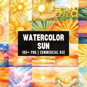 Watercolor Sun Clipart, Summer Sun PNG, Sunshine Illustration, Warm Weather Clipart, Boho Sun Art, Bright Sun Elements, Sunny Day Clipart