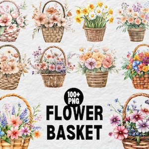 Clipart bloemenmand, bloemenmand png, aquarel bloemen, tuinmand clipart, rustieke bloem clipart, lentemand, bloei clipart