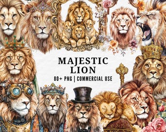 Majestic Lion Clipart, Regal Animal PNG (Digital Download)