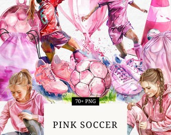 Pink Fußball Clipart: Girly Fußball Illustration, Pastell Sport Kunst (digitaler Download)