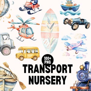 Nursery Transportation Clipart, Kids Vehicle Clipart, Baby Transport PNG, Toddler Cars Clipart, Baby Bus Clipart, Cute Vehicle Art, Kid Ride
