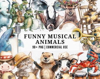 Funny Animal Band Clipart, Musical PNG Set (Digital Download)