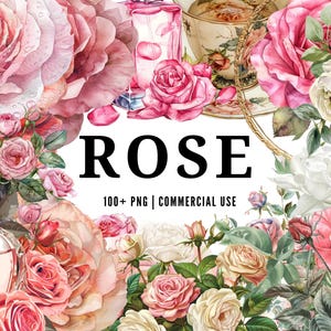 Rose Clipart, Rose Flower PNG, Watercolor Rose Illustration, Romantic Floral Art, Blush Pink Rose, Botanical Clipart, Wedding Flower Graphic