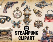 Steampunk Watercolor Clipart PNG, Vintage Gear Illustrations (Digital Download)