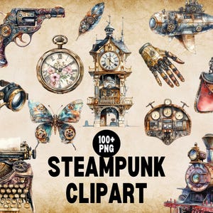 Steampunk Clipart Watercolor PNG, Vintage Gear Illustration, Mechanical Element, Retro Futuristic Art, Steampunk Goggles, Industrial Clipart
