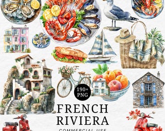 Conjunto de imágenes prediseñadas de la Riviera Francesa: Verano costero PNG (descarga digital)
