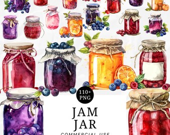 Watercolor Jam Jar Clipart: Vintage Kitchen Illustration (Digital Download)