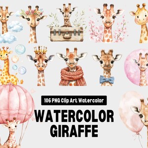 Cute Giraffe Clipart, Watercolor Safari Animal PNG, Baby Giraffe Nursery Art, Jungle Animal Clipart, Wildlife Illustration, Kids Room Decor