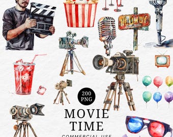Clipartset filmavond: png-illustraties bioscoop (digitale download)