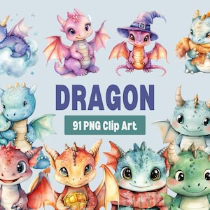 Watercolor Dragon Clipart, Fantasy Dragon Clipart, Mythical Creature Clipart, Cute Dragon Clipart, Fire Dragon Clipart, Magical Clipart