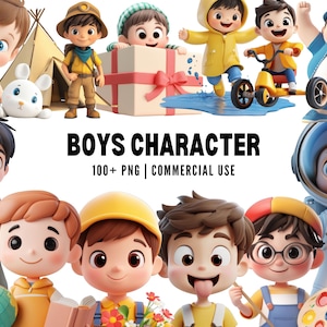Clipart personnage 3D, garçon PNG, illustration d'enfant mignon, avatar enfant, art de dessin animé garçon, clipart garçon d'âge préscolaire, jeune personnage masculin