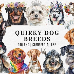 Eigenzinnige hondenrassen clipart, aquarel grappige puppy PNG, grillige hond, schattige huisdier kunst, speelse eigenzinnige hondenrassen clipart, schattige puppyliefhebber