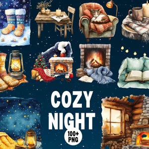 Cozy Night Clipart: Hygge Home, Stars & Moon (Digital Download PNG)