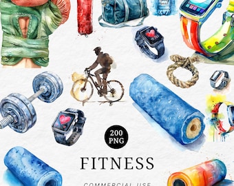 Fitness Clipart Set: Fitnessgeräte PNG (digitaler Download)