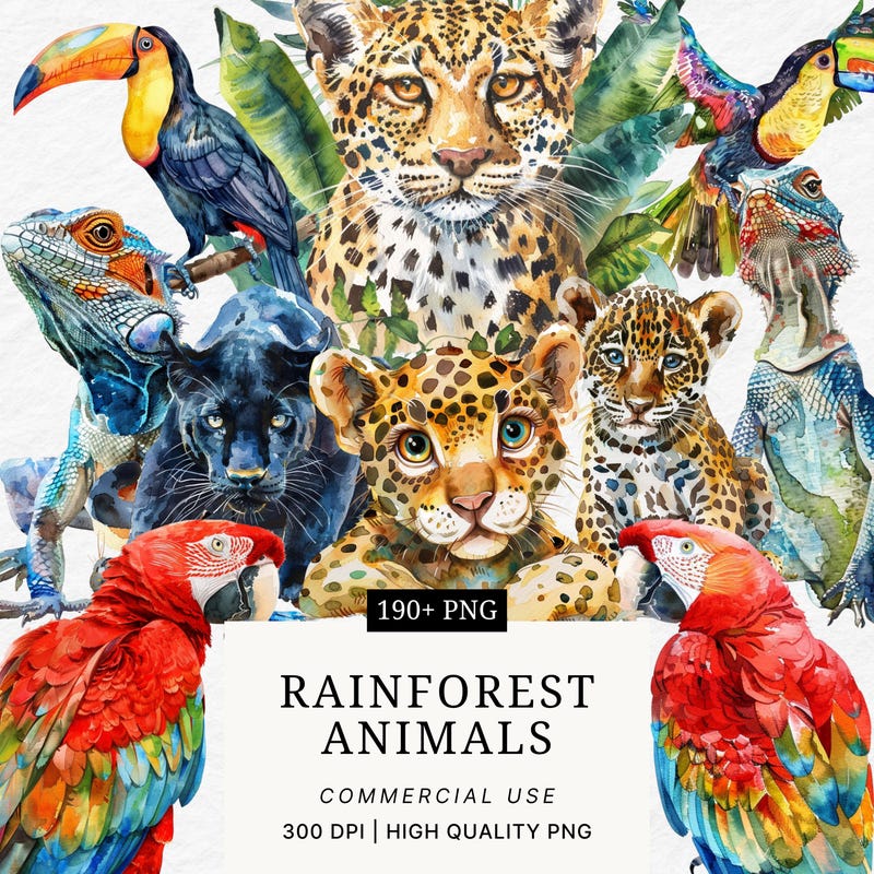 Rainforest Animals Clipart - Etsy