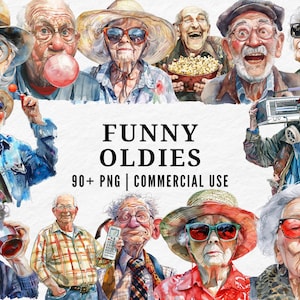Funny Oldies Clipart, Watercolor Senior PNG, Cute Grandpa Grandma, Whimsical Elderly People Art, Adorable Old Couple, Playful Retirement Set