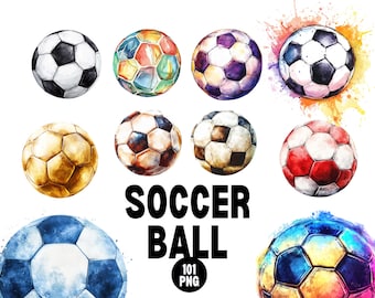 Clipart di pallone da calcio ad acquerello: arte sportiva vintage (download digitale)