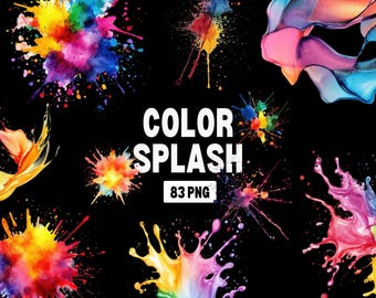 Watercolor Splash Clipart: Colorful Paint Texture Overlays (Digital Files PNG)