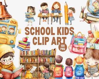 Watercolor School Kids Clipart: Back to School Art (Digital Download)