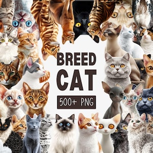 Cat Clipart Mega Bundle, 500+ PNG Cats, Watercolor Cat Clipart, Cute Kitten Clipart, Various Cat Breeds, Pet Clipart, Digital Files Cats