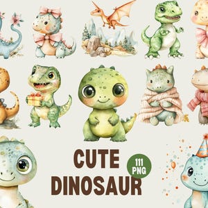 Cute Dinosaur Clipart, Watercolor Dino PNG, Baby Dinosaur Art, Kids Room Decor Clipart, Prehistoric Animal Clipart, Dinosaur Party Art