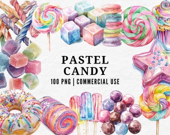Watercolor Pastel Candy Clipart: Sweet Treats PNG (Digital Download