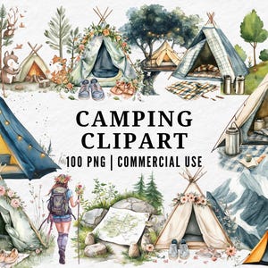 Camping Clipart, Outdoor Adventure PNG, Tent and Campfire Illustration, Nature Trip Art, Hiking Clipart, Forest Camping Set, Travel Elements
