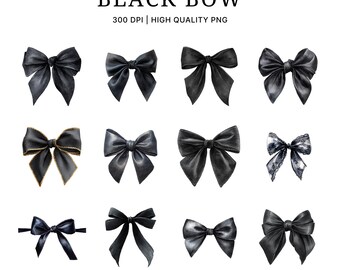 Conjunto de imágenes prediseñadas de lazo negro: Cinta elegante PNG, ilustración de moda (descarga digital)