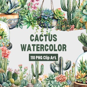 Aquarelle Cactus Clipart, Clipart plante succulente, Clipart Cactus vintage, Clipart plante du désert, Clipart verdure, Clipart botanique