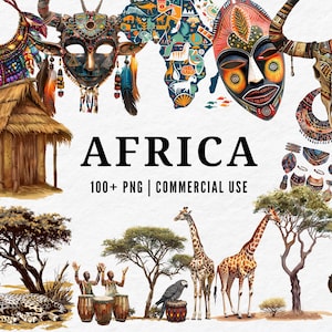 Africa Clipart, African Culture PNG, Safari Animals Illustration, Tribal Art Elements, Map of Africa, Wildlife Clipart, Ethnic Design Set