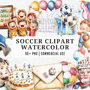 Soccer Clipart Watercolor, Football PNG, Watercolor Sports Illustration, Kids Soccer Art, Ball and Goal, Athlete Clip Art, Game Day Set