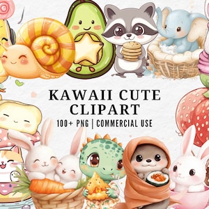 Kawaii Clipart, Cute PNG Elements, Adorable Character Illustration, Pastel Aesthetic Art, Chibi Style Clipart, Sweet Cartoon Graphics Set