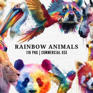 Rainbow Animal Clipart, Colorful Creature PNG, Whimsical Pet Illustration, Magical Rainbow Art, Cute Fantasy Animal Clipart, Bright Animal