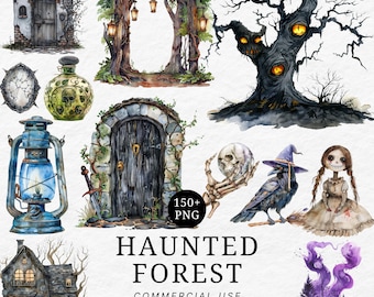 Haunted Forest Clipart Set: Spooky Halloween Gothic PNG (Digital Download)